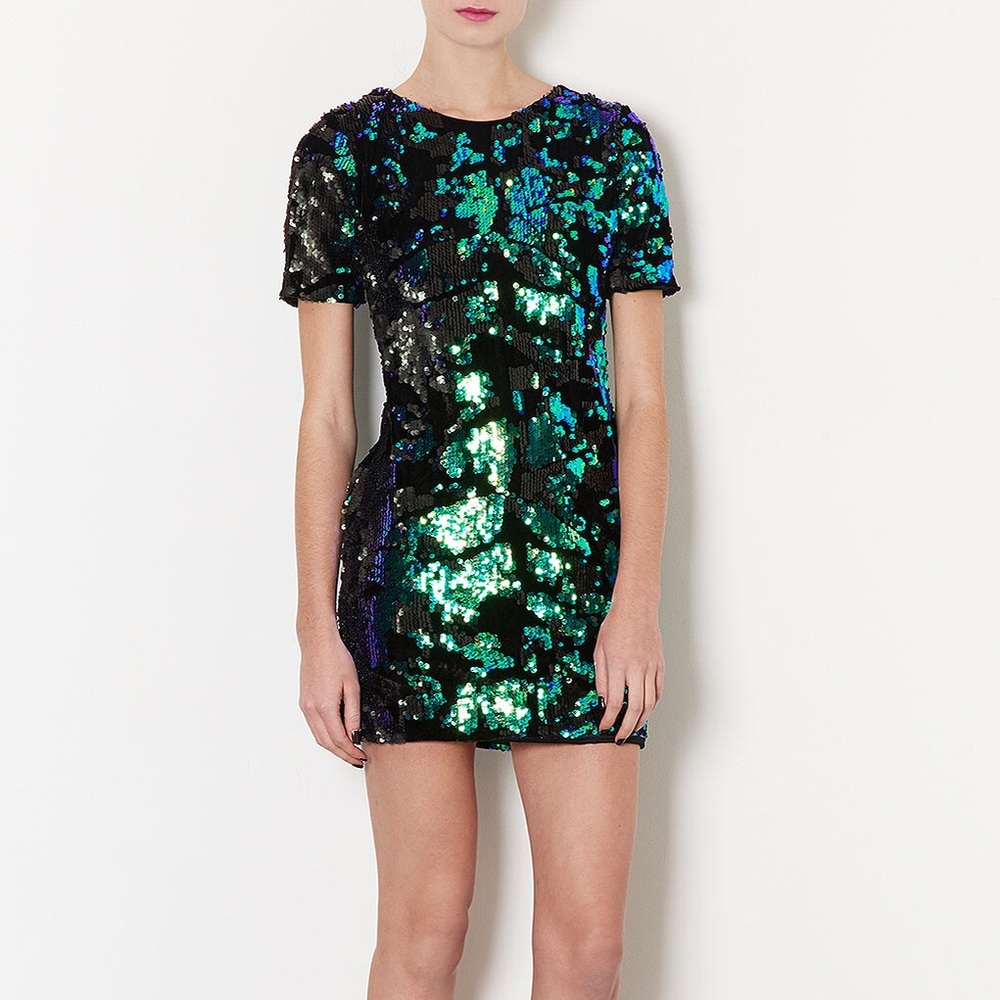 SEND OFFERS Topshop sparkly green velvet sequin dress
